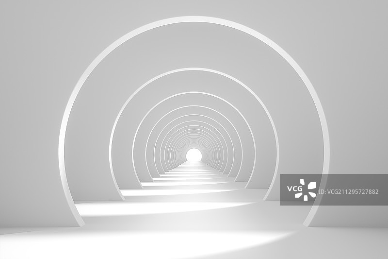 白色圆形隧道 3D渲染图片素材