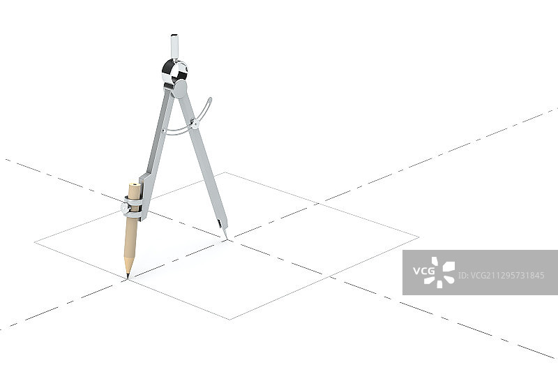 圆规与白色背景 3D渲染图片素材