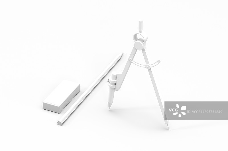 圆规与铅笔橡皮 3D渲染图片素材