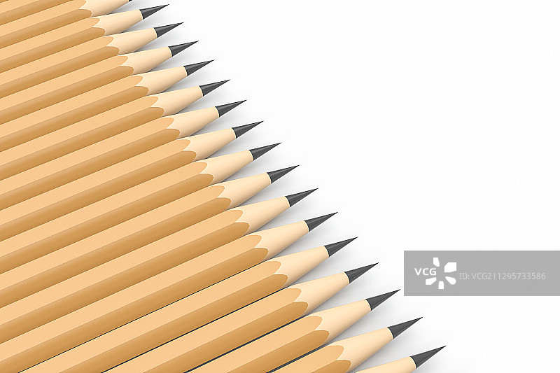 排列整齐的铅笔与白色背景 3D渲染图片素材