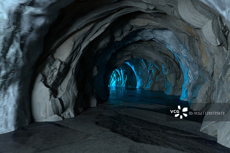 岩石洞穴里传出的光亮 3D渲染图片素材