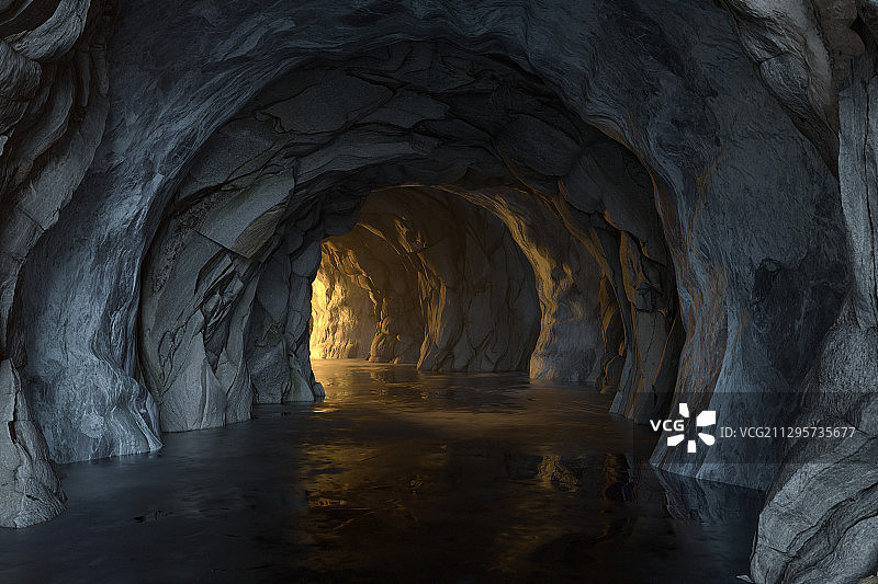 岩石洞穴里传出的光亮 3D渲染图片素材