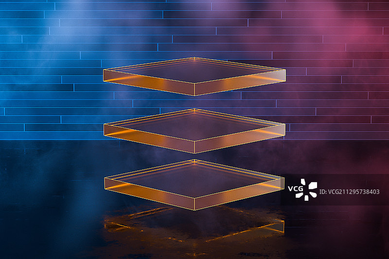 霓虹灯光与抽象几何线条 3D渲染图片素材