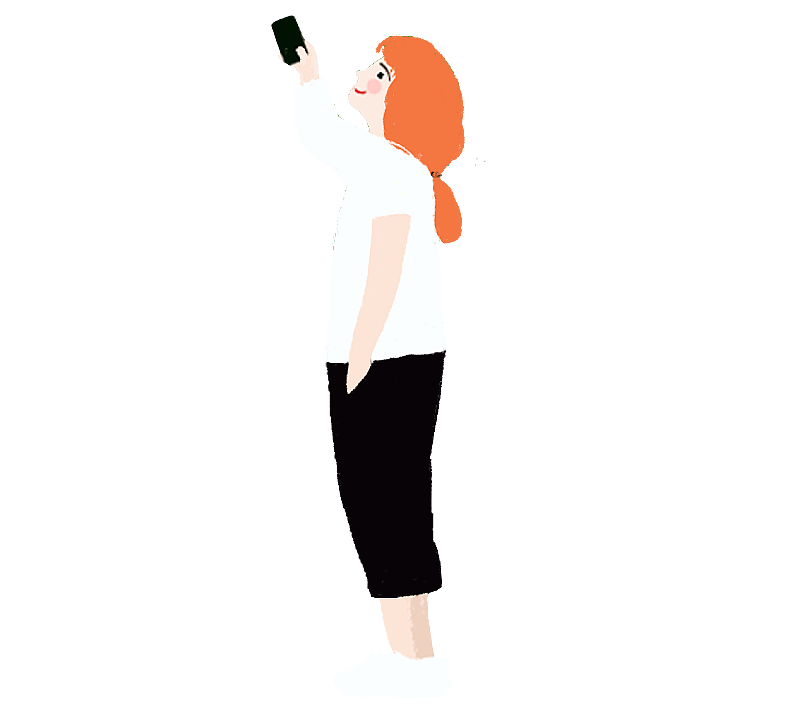 手绘女孩拍照文艺插画图片素材