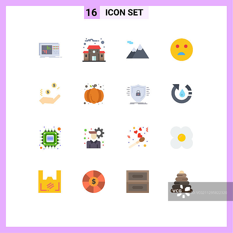 包装16个现代平面颜色的标志和符号图片素材