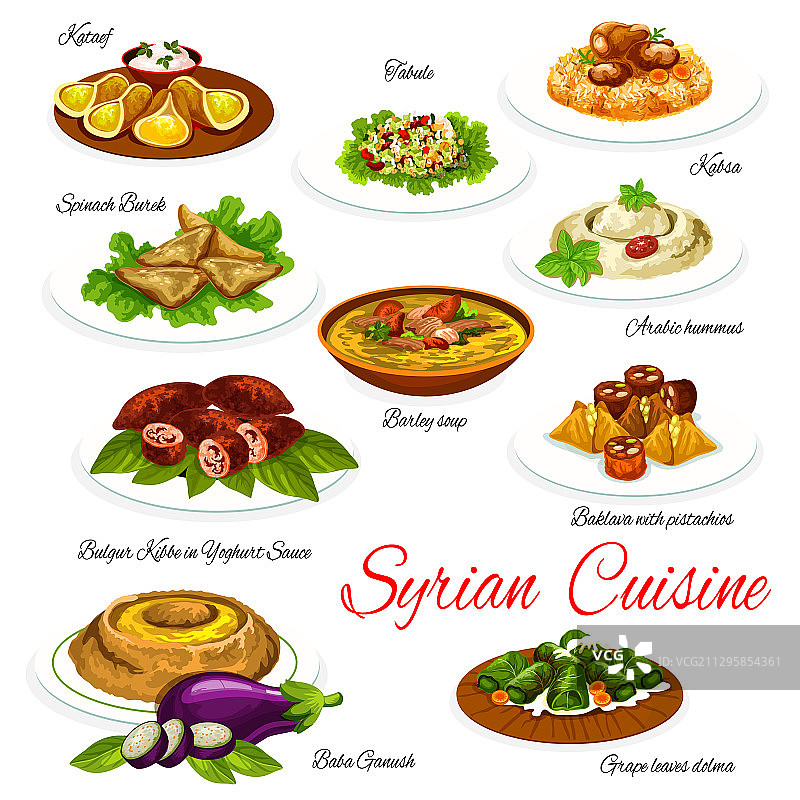叙利亚美食：蔬菜、肉类和甜点图片素材