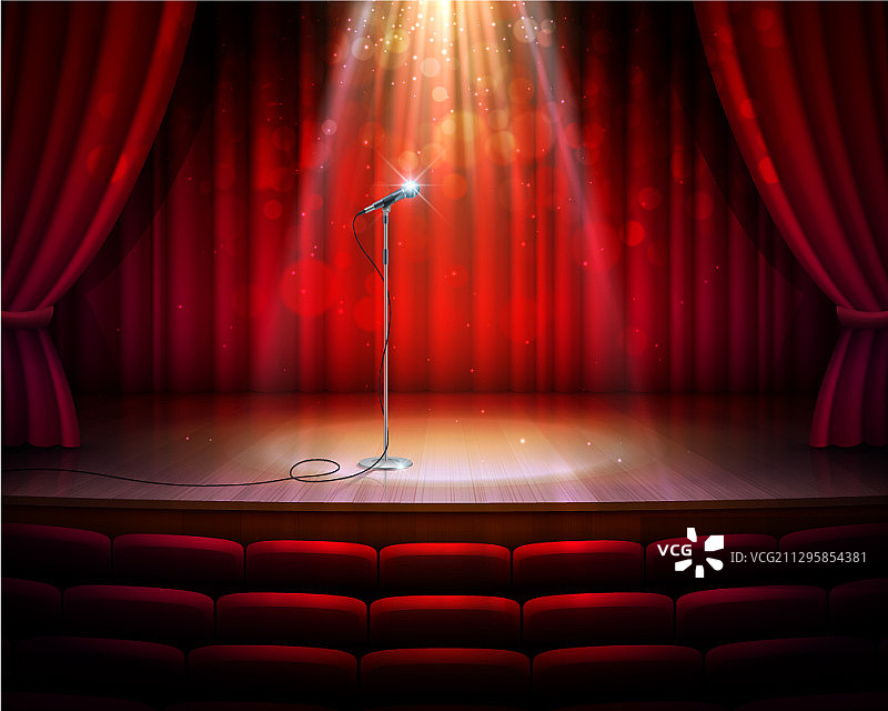 红色幕布麦克风舞台场景图片素材