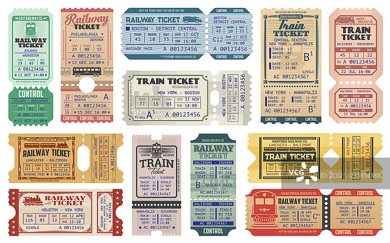 美国复古火车票图片素材