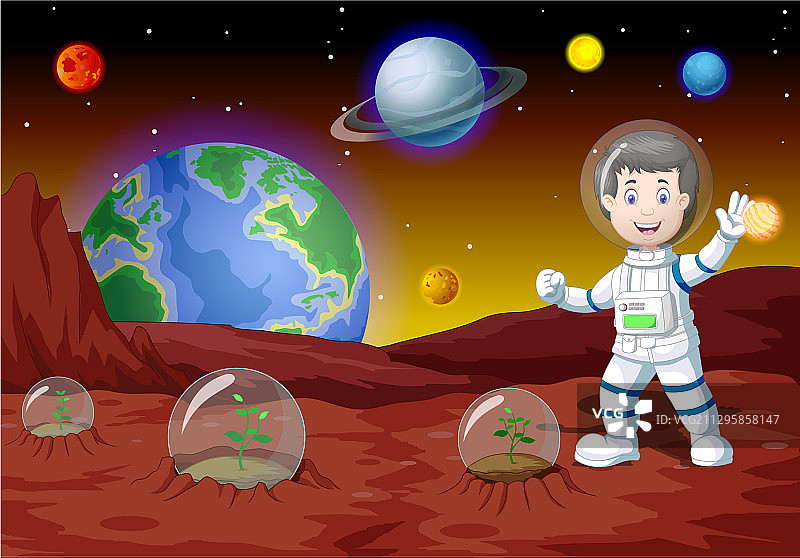 身穿蓝白色宇航服在火星上的宇航员男人图片素材