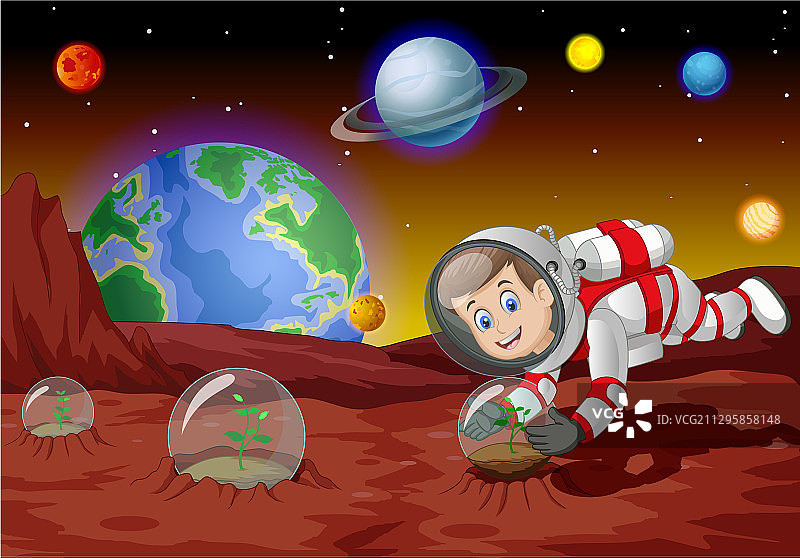 身穿红白色宇航服的酷炫宇航员男孩图片素材