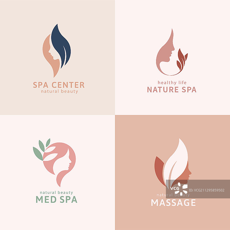 SPA美容按摩中心侧脸商标设计图片素材