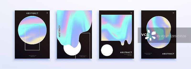 黑背景几何形全息色传单集合设计图片素材