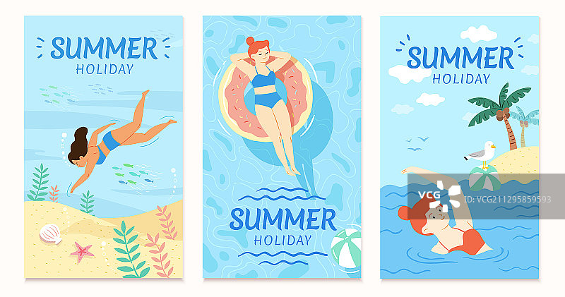夏日海边潜水游泳插图组图片素材