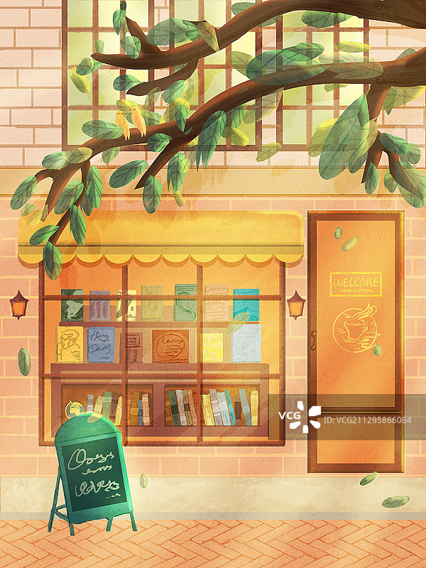 午后阳光下的治愈书屋图片素材