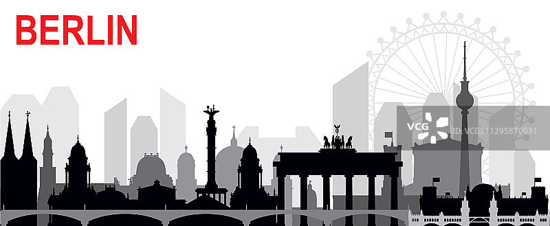 柏林天际线剪影图片素材