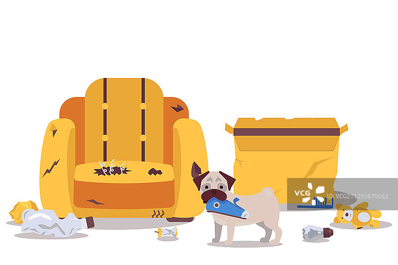 狗狗独自在家破坏家具图片素材