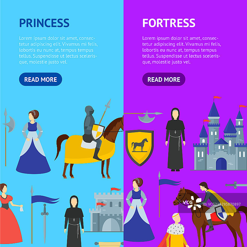 卡通中世纪骑士竖版banner套装图片素材