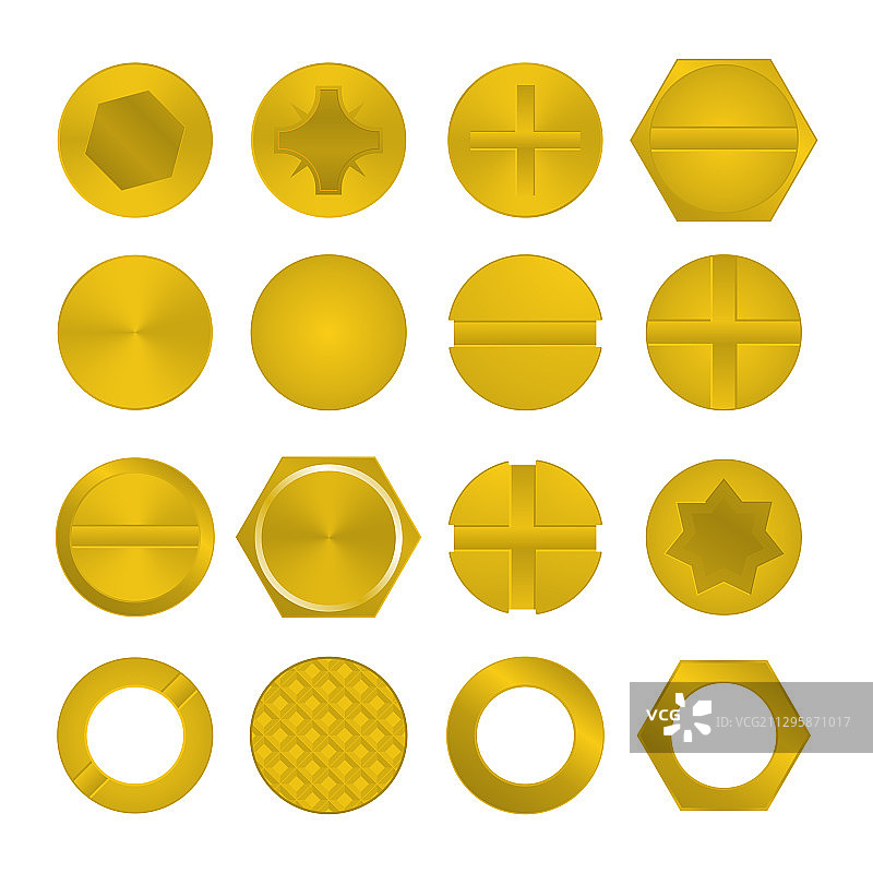 逼真3D金属黄色螺丝图片素材