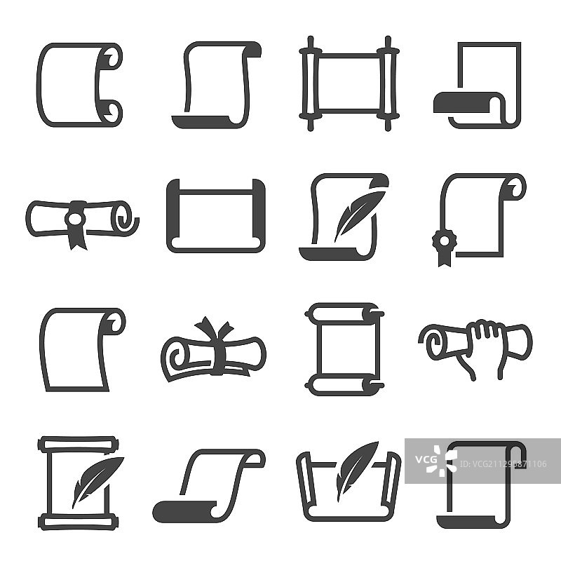 纸卷轴图标集文档和手稿图片素材