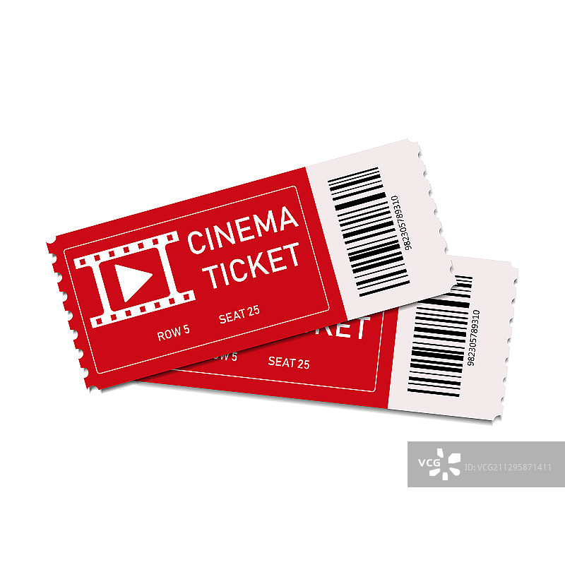 两张白色背景下的红色电影票图片素材