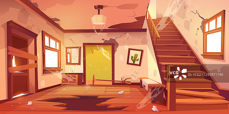 白天废弃的老房子走廊图片素材