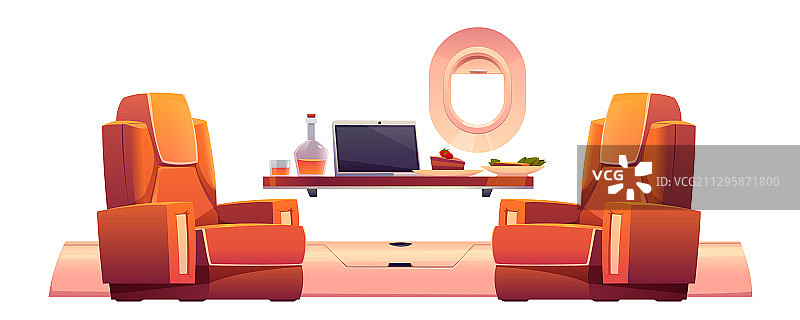 带扶手椅的豪华私人飞机内部图片素材