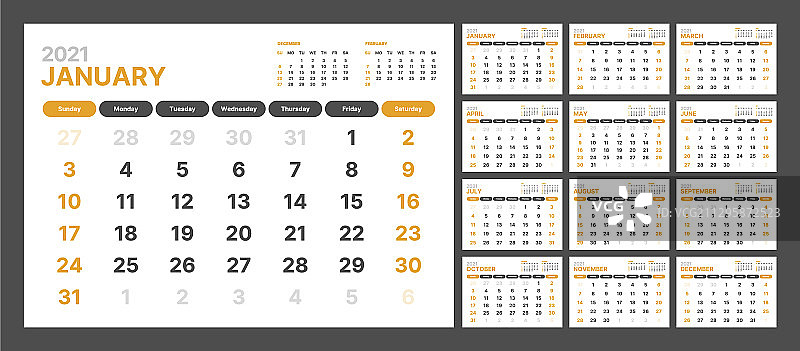 2021年挂历模板图片素材