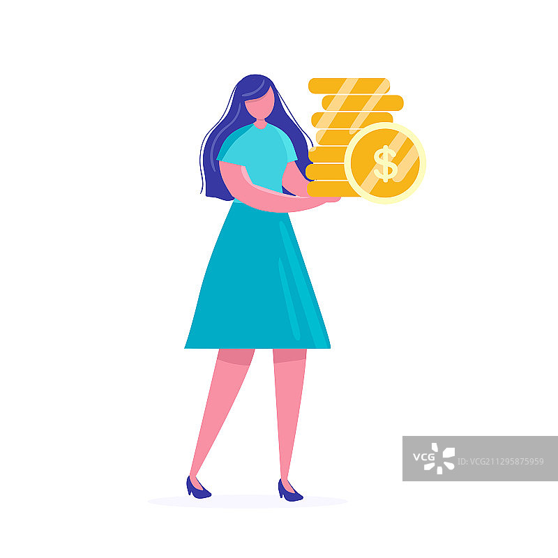 女孩拿着硬币储蓄理财图片素材