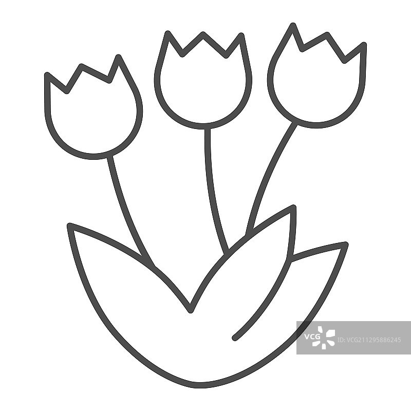 三朵美丽郁金香细线图标图片素材