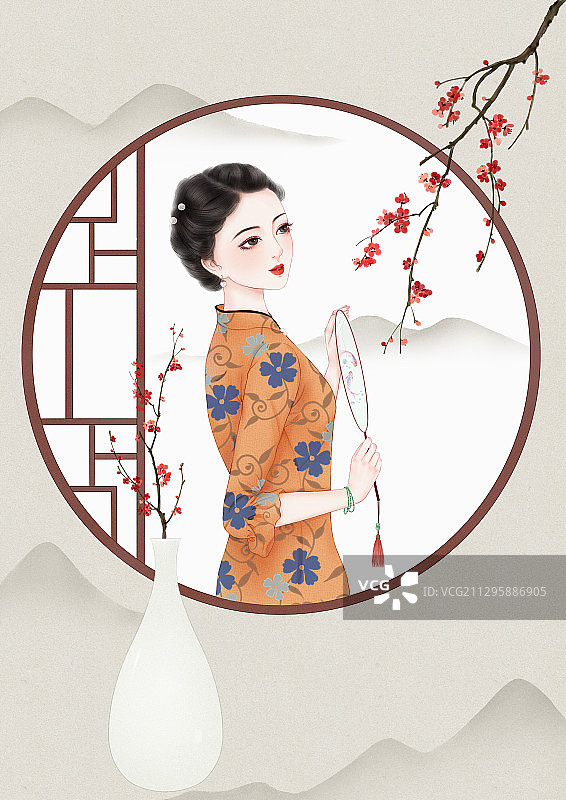 民国旗袍美人图片素材