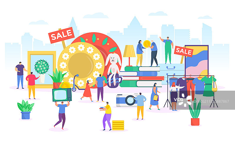 跳蚤市场卡通扁平小图图片素材