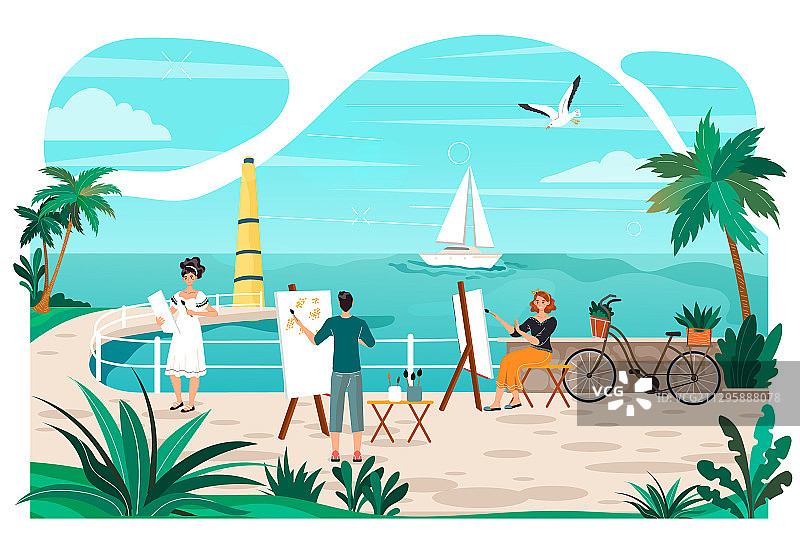 海边度假艺术课图片素材