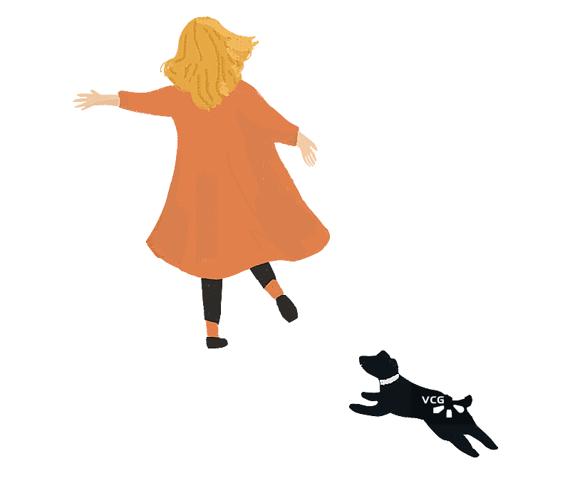 手绘奔跑的女孩和狗插画图片素材