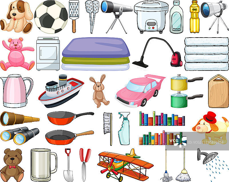 白色背景上的大型家居用品合集图片素材
