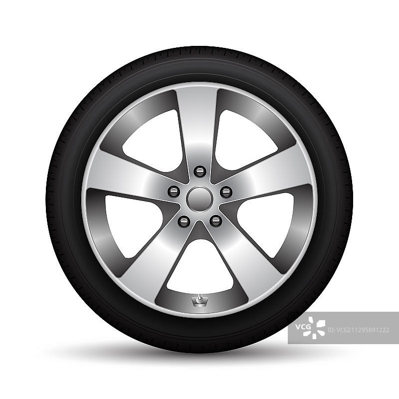 白色背景上的逼真汽车车轮合金黑色轮胎图片素材