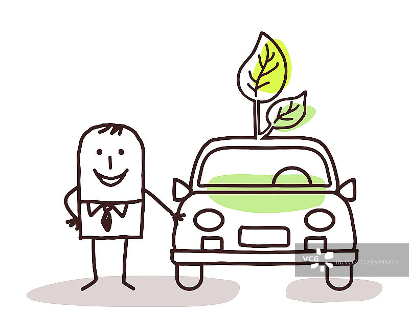 男人和绿色汽车图片素材