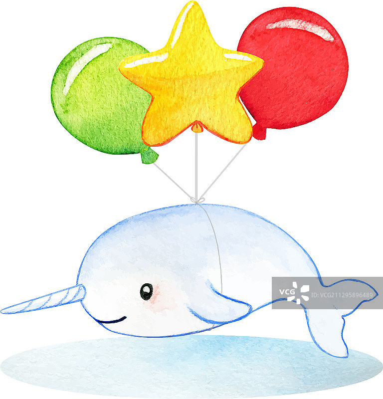 水彩独角鲸图片素材