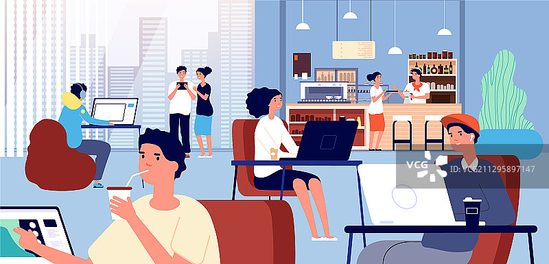 在咖啡店工作的商务人士图片素材