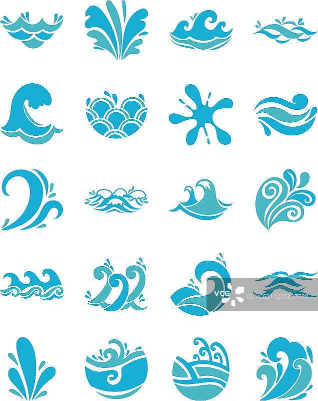 海洋波浪图标套装图片素材