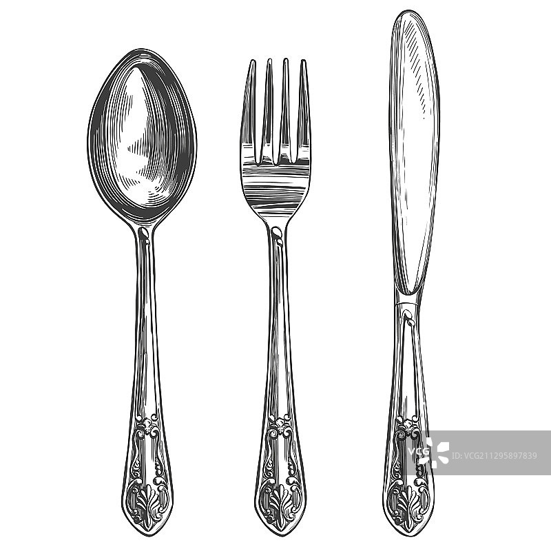 餐具套装：叉子、勺子、刀具图片素材