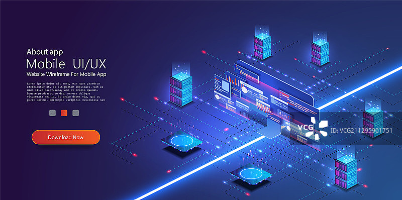 云服务2.5D大数据组合图片素材