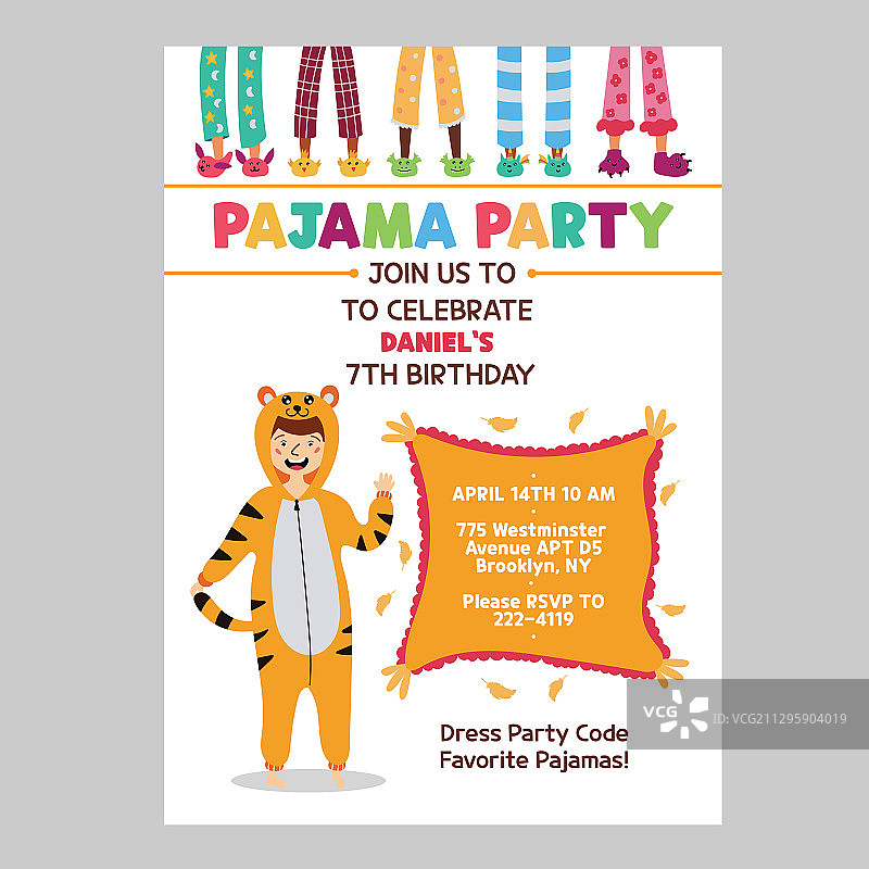 儿童睡衣派对邀请函图片素材