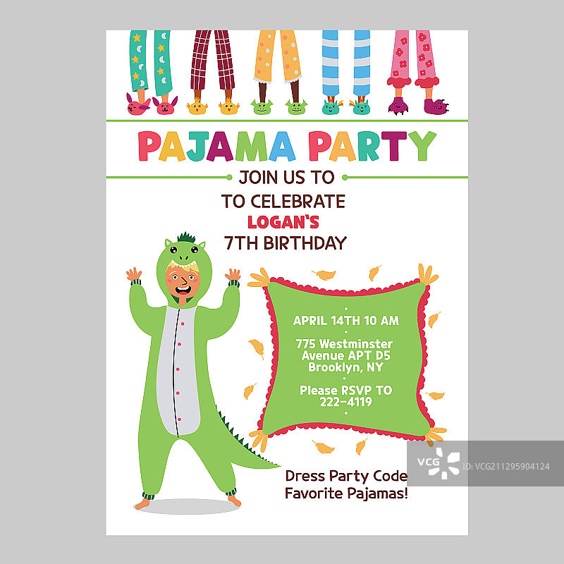 儿童睡衣派对邀请函图片素材