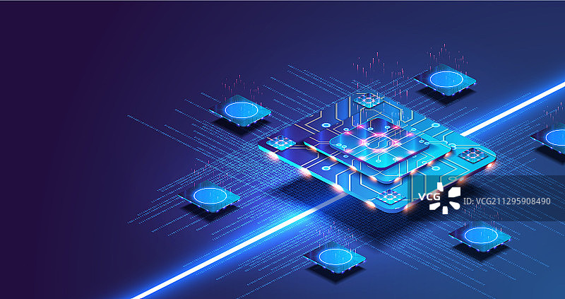 带有灯光的未来感微芯片处理器图片素材