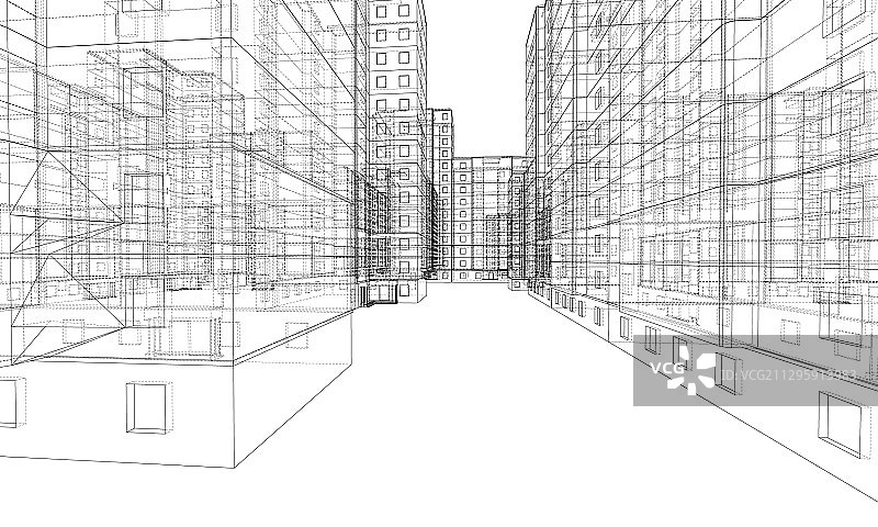 多层建筑的线框模型图片素材