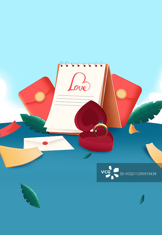 卡通手绘情人节恋爱七夕节日历闪屏插画背景图片素材