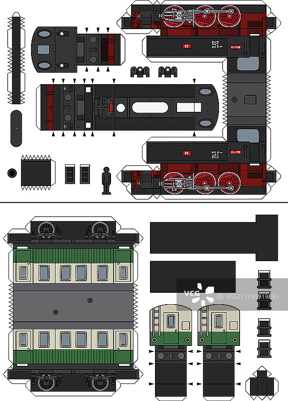 复古蒸汽火车纸模型图片素材