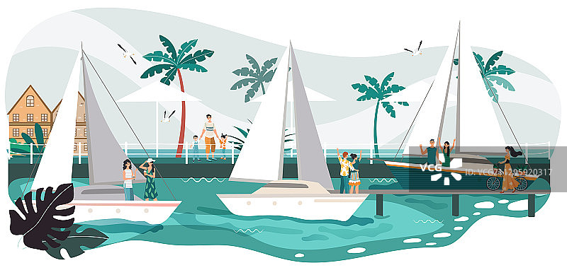 夏日海滨长廊风光图片素材