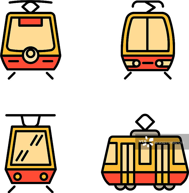 有轨电车图标轮廓样式合集图片素材