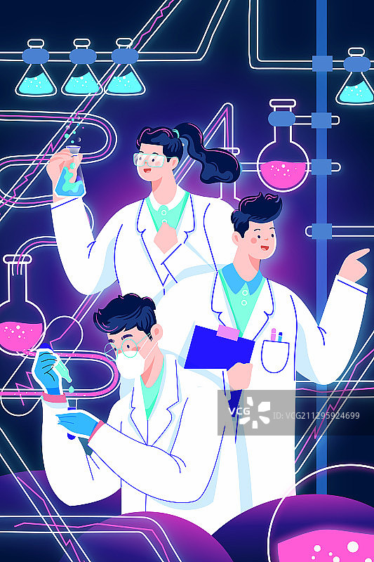 卡通医疗保险治病医药疫苗科研医护团队医疗健康背景矢量插画图片素材